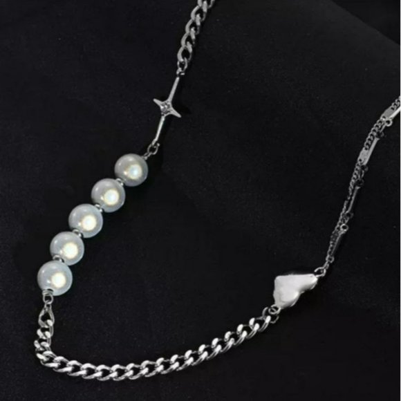 Reflect Light Faux Pearl Cross Stainless Steel Chain Necklace 18.5in - Picture 8 of 16